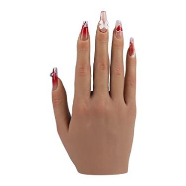 Imagem de Pratique mão para unhas de acrílico manequim feminino de silicone tamanho real mão como unha prática mãos esboço joias anel luva relógio exibição com prego 18 cm