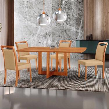 Imagem de Mesa Patros Tampo 120cm Laminado Barril com 4 cadeiras Munique Moderna Mobília