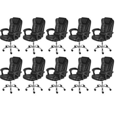 Imagem de Kit 10 Cadeiras para Escritório Presidente Estofada Jacarta Preto