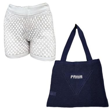 Imagem de Kit Saia ou Short Tricot Feminina com Bolsa Sacola de Praia Crochê - G