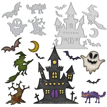 Imagem de ALIBBON 2Pcs Halloween Die Cuts for Card Making and Scrapbooking, Castle Witch Cutting Dies Metal Template Molds, Ghost Bat Cat Die Cuts for DIY Photo Album Paper Embossing Card Making Decoration