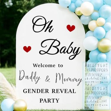 Imagem de Adesivo personalizado para chá de bebê, menino ou menina, sinal de gênero revelação para decalque arco de balão nome personalizado Oh Baby Adesivos de vinil para pano de fundo DIY Mom To Be Sign