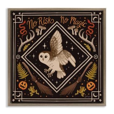 Imagem de Stupell Industries No Risks or Magic Owl Brown Framed Floater Canvas Wall Art Design por Janelle Penner, 45,7 x 45,7 cm
