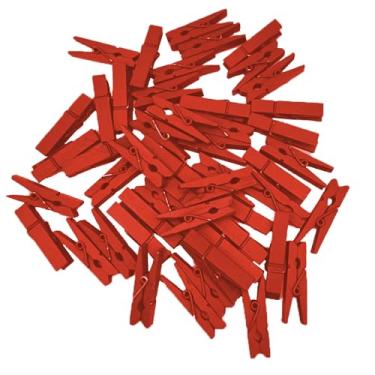 Imagem de 50 peças de clipes de Natal, mini alfinetes de roupas, prendedores de roupa de madeira, clipes de fotos, conjunto de clipes de madeira pequenos para bricolagem, pinos suspensos para cartões de Natal, artesanato de papel, suprimentos de festa de Natal, vermelho