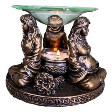 Imagem de Ebros Wicca Cosmic Sacred Moon Triple Goddess Maiden Expectant Mother e Crone com caldeirão celta decorativo aquecedor de óleo ou queimador de cera com difusor de aroma de chá para vela