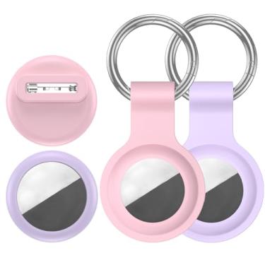 Imagem de VSANT [Conjunto de 4 unidades] Capa compatível com suporte Apple AirTag, 2 chaveiros + 2 protetores seguros estilo pino, capa de silicone durável antiperda à prova de choque para GPS para crianças