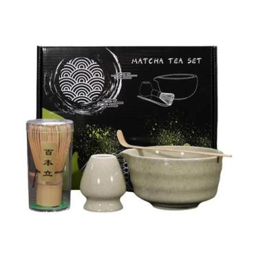 Imagem de Conjunto De Matcha Japonês 4/7 Peças Com Batedor De Bambu, Tigela, Pin