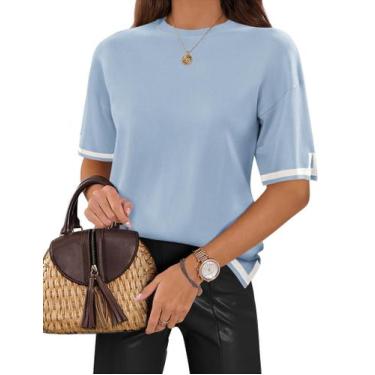 Imagem de Suéter feminino de malha de manga curta Top Zeagoo azul claro