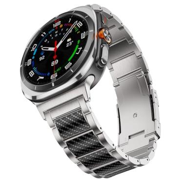 Imagem de BAIHUIAM Pulseiras masculinas de titânio compatíveis com Galaxy Watch Ultra 2/1 de 47 mm (2025/2024), prata