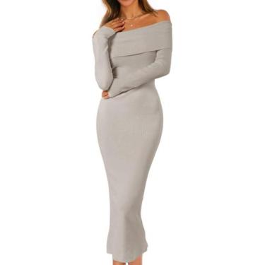 Imagem de Vestido de suéter feminino MEROKEETY, de inverno, sem ombros, cinza