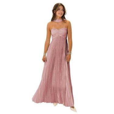 Imagem de Vestido de dama de honra KMQSY Dusty Rose Chiffon longo com cachecol 2