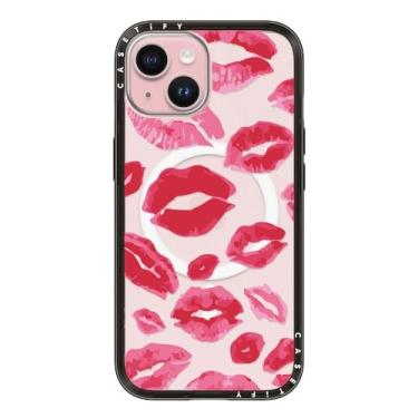 Imagem de CASETiFY Capa compacta para iPhone 15 [Compatível com MagSafe/Fina/Proteção contra quedas de 1,2 m] - Almofadas de batom - Preto transparente