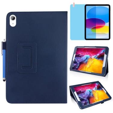 Imagem de Capa de couro fina para iPad 10ª geração 10,9 polegadas versão 2022, suporte multiângulo, capa protetora completa para tablet com caneta Stylus, película de tela (azul)