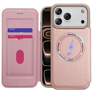 Imagem de ATATOO Capa magnética de couro para iPhone 17 Pro Max, suporte de cartão embutido (loja 2 cartões), compatível com MagSafe, capa protetora de corpo inteiro 360° para iPhone 17 Pro Max de 6,9 polegadas