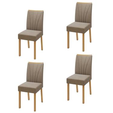 Imagem de Conjunto 4 Cadeiras para Sala de Jantar Pés Madeira Maciça Jade Tessera Amêndoa Clean/Animale Bege