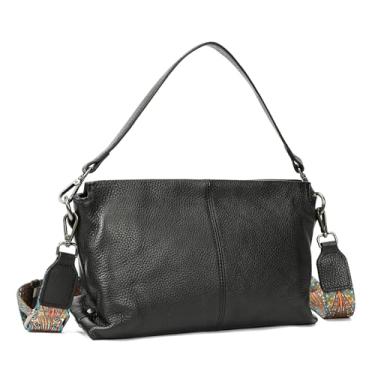 Imagem de Bolsa de ombro feminina de couro genuíno pequena bolsa tiracolo mini casual Hobo Lady bolsas e bolsas carteiro bolsa carteiro, 7790-preto, Medium