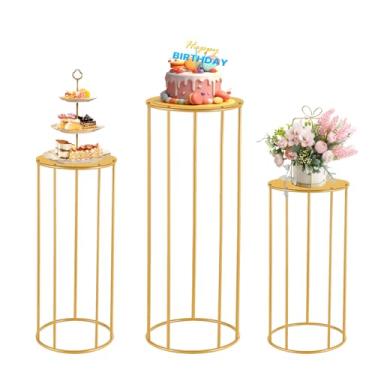 Imagem de Vorriop Suportes de cilindro de pedestal reforçado para festa 3 peças - conjunto de mesa de bolo de cilindro dourado de 90 cm, suporte de flores para casamento, festa de aniversário, decoração de