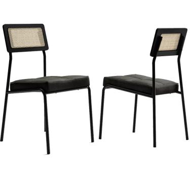 Imagem de Kit 2 Cadeiras Lux em Aço Tubular Tecido Corino Carraro Cor Preto