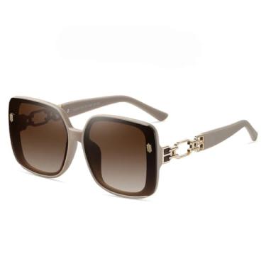 Imagem de Óculos de sol de armação grande de luxo femininos populares óculos de sol gradientes UV400 (C5Tea)