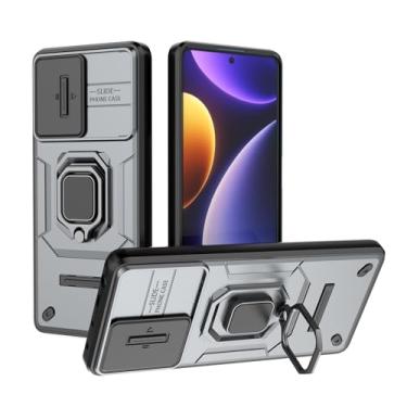 Imagem de SORAKA Capa para Xiaomi Poco F5 5G com suporte para anéis e Slide Camera Cover capa Poco F5 5G com placa metálica para suporte magnético de carro, capa de dupla camada em PC e TPU