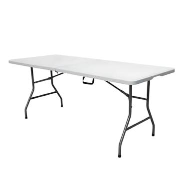 Imagem de Mesa Dobrável Para Churrasco, Àrea Externa Tamanho 1,80 Mts Com Alça Formato Vira Maleta, Tampa Dobrável na Cor Branca