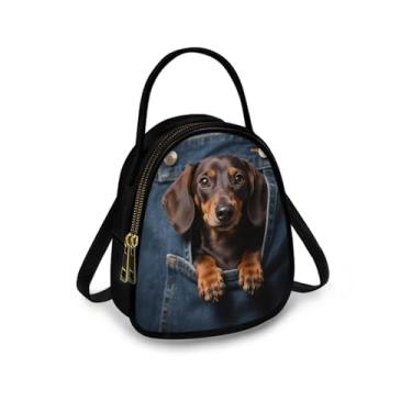 Imagem de Jolamirel Bolsa tiracolo pequena para celular feminina de couro PU, bolsa transversal, carteira pequena para viagem casual, Jeans Pocket Dachshund Dog, One Size