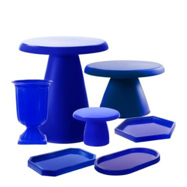Imagem de Kit Decorativo para Mesa Posta – Boleiras Slim, Vaso Grego, Mini Peças e Bandeja Oval (Azul Royal)