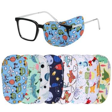Imagem de 8un Tapa-Olhos para Óculos Infantis, 10x5cm Poliéster 8 Estilos Divertidos Coloridos Reutilizáveis Estampa de Desenho Animado Tapa-Olhos Infantis Adequado para Meninos