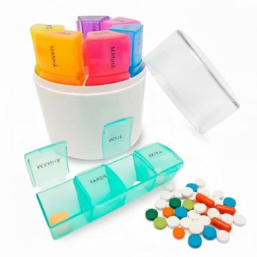 Imagem de Porta Comprimidos Medicamento Estojo Divisórias Suplementos Caixinha Organizadora Diário Semanal Compacto (Multicolorido)