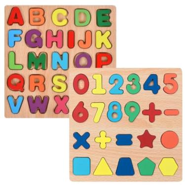 Imagem de Kit 2 Tabuleiros Educativos Montessoriano em Madeira, Alfabeto, Números e Formas, Colorido, Brinquedo Pedagógico para Aprendizagem Infantil