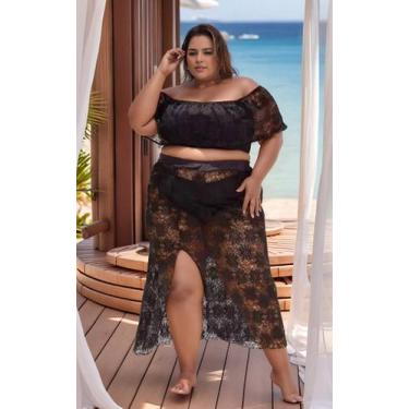 Imagem de SAIA Saída De Praia PLus Size saia longa arrastão de renda tamanho gra