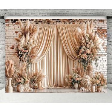 Imagem de Boho Pano de fundo floral para casamento, flores vintage, fundo de parede de tijolo, para sessão de fotos, estilo boêmio, aniversário, princesa, capina, chá de panela, decoração floral (A, 1,5 x 0,9 m