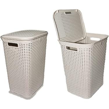 Imagem de Elly décor Conjunto de 2 cestos de plástico de vime de 75 litros, cesto de roupa com alças recortadas, cesto de lavar, armazenamento de roupas sujas, banheiro, quarto, armário, 76 lts branco