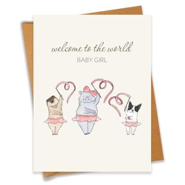Imagem de Welcome to the World Baby Girl Cute Animals Cartão de chá de bebê presente de gravidez para mãe grávida pai recém-nascido parabéns novos pais - Tamanho 16 x 12 cm em branco dentro com envelope Kraft
