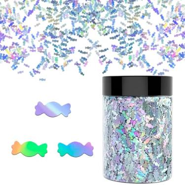 Imagem de 【50 g/50 g doces 6 mm】 Glitter holográfico grosso, glitter LightStone Sparkles, glitter a granel para artesanato, resina, pintura, arte de unhas, cabelo, copos, geleca, decoração de festival, etc