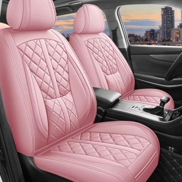 Imagem de otoez Conjunto completo de capas de assento de carro rosa, capa de assento de couro para 5 assentos, impermeável e respirável, protetor de almofada automotivo cobertura total para carros Sedens