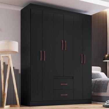 Imagem de Guarda Roupa Solteiro 6 Portas 2 Gavetas Montevideu Doripel, Preto