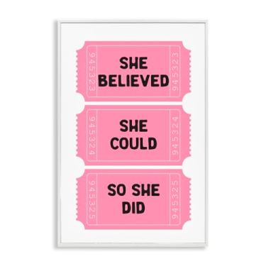 Imagem de Stupell Industries She Believed Girl Power Tickets Arte giclée emoldurada branca, design por Lettered and Lined, 76 x 50 cm