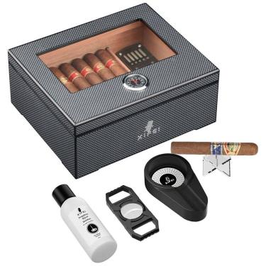 Imagem de Umidor de Charutos XIFEI em Cedro Espanhol c/ Design Carbono, 25-60 Charutos, Vidro c/ Higrômetro, 120cm