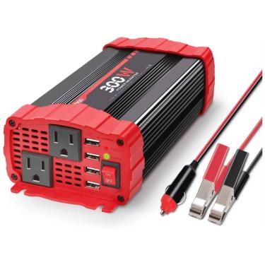 Imagem de 300W Car Power Inverter DC 12V to AC Converter Dual Outlets with 3.1A 4 USB Ports Car Charger Adapter, 110v, BYGD A300W 500W, Vermelho