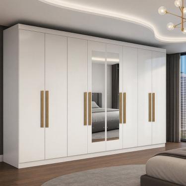 Imagem de Guarda-roupa 8 Portas Mdp com Puxador 50 Mdf e Esp Paris Branco