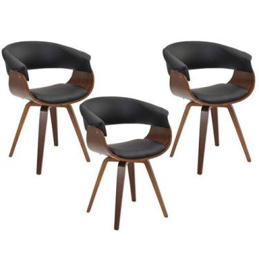 Imagem de Kit 03 Cadeiras Decorativas para Escritório Recepção Ohana Fixa PU Sin