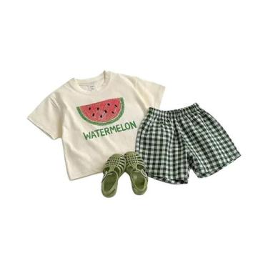 Imagem de Conjunto De Roupa Infantil Com Camiseta De Estampa De Frutas E Shorts 