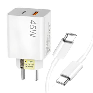 Imagem de Carregador Turbo Power 45W com Duas Portas (USB-C + USB-A) + Cabo Tipo C 1m – para Celulares Samsung, Motorola, iPhone 15, Tablets e Notebooks. Fonte Compatível com Novo Iphone 15 16 Pro Max Plus.