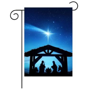 Imagem de Pickako Presépio Noite Santa, Casa de Fazenda, História de Natal, Bandeira de Jardim de Inverno 30,5 cm Pequena Vertical Dupla Face Decoração Externa para Quintal