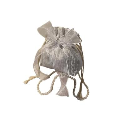 Imagem de GORGLITTER Bolsa feminina de renda com laço floral transparente de malha dupla, Prata, one_size