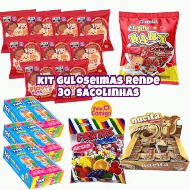 Imagem de Kit 5 Guloseimas Rende 12/20/30/40/50/100 Sacolinhas Aniversário Infantil Pipoquinha Bala Fini Nucita (Rende 30 sacolinhas)