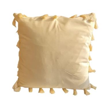 Imagem de Capa de almofada decorativa amarela com borla 42x42 cm
