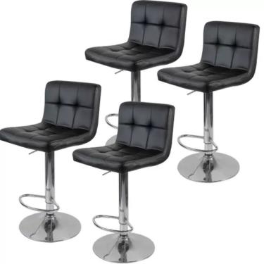 Imagem de 04 Banquetas Gomos Couro Pu Regulagem de Altura Preta