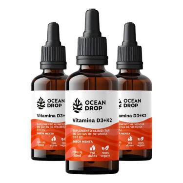 Imagem de Kit 3 Vitamina D3 + K2 Em Gotas Ocean Drop 30Ml Sabor Menta